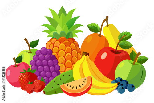 Vibrant assortment of fresh, healthy fruits including apples, bananas, pineapple, grapes, strawberries, blueberries, and oranges, perfect for healthy eating and lifestyle content