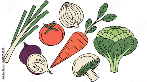 Vibrant, colorful vegetables arranged for healthy eating and cooking inspiration, perfect for recipe design and food blogs