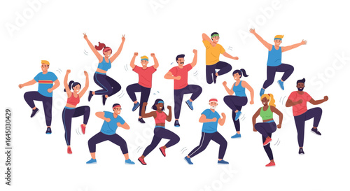 Energetic Group Fitness Class Diverse People Exercising Together in a Vibrant Vector Illustration