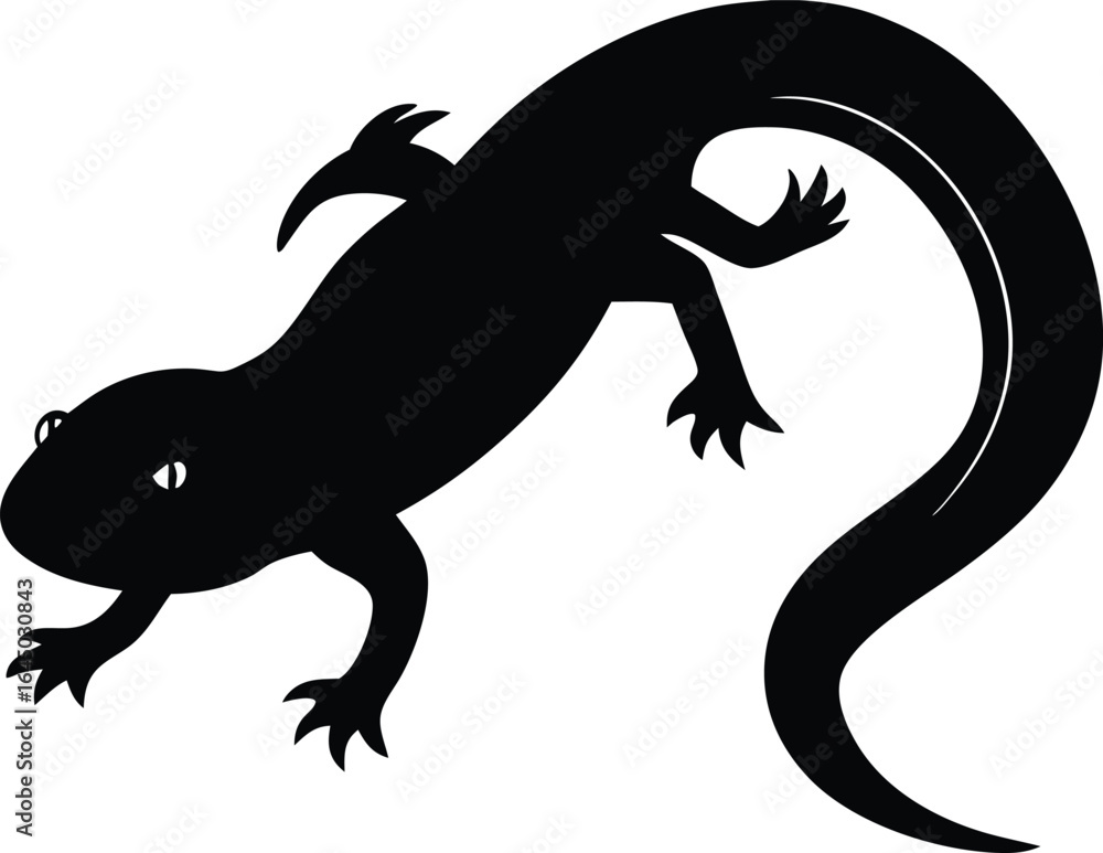 Naklejka premium Black Silhouette Lizard Illustration, Reptile Animal, Vector Art