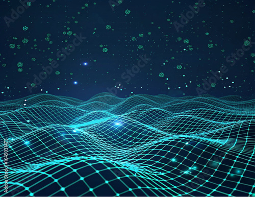 Tech Mesh Grid with Glowing Lines Abstract Vector	