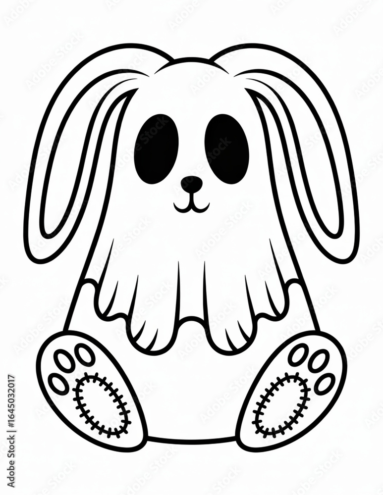 Fototapeta premium Cute ghost bunny isolated on white background for halloween coloring page, coloring page for halloween