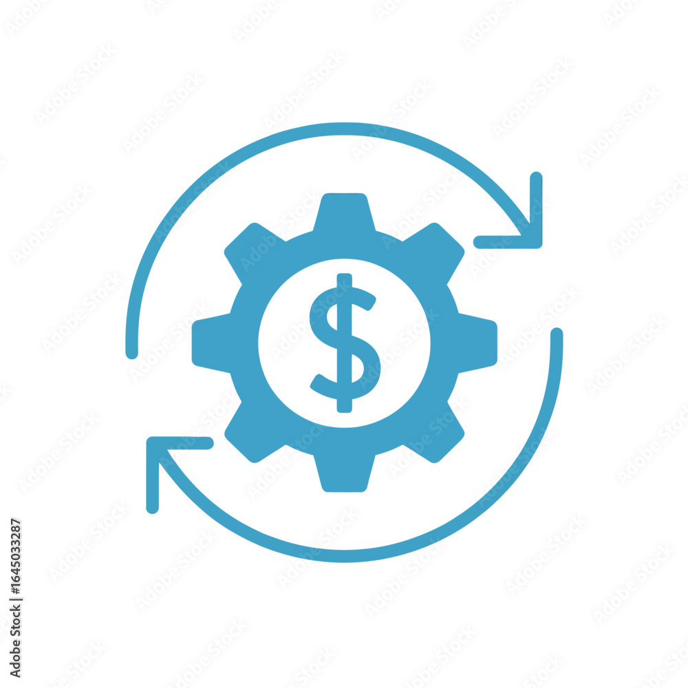 Finance management icon with dollar sign and arrows in blue circle showing economic efficiency Finance management icon with dollar sign and arrows in blue circle showing economic efficiency
