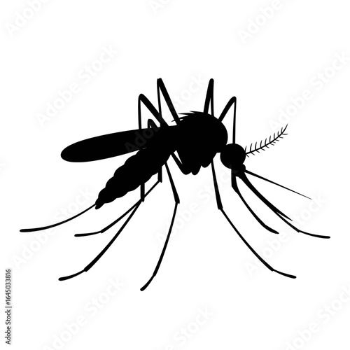 Silhouette of mosquito with long legs and detailed wings resting in side view illustration vector