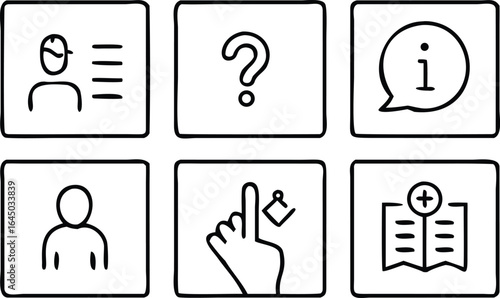 Information and guidance icons in hand drawn style