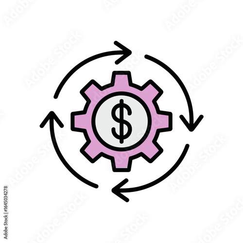 Financial process automation icon with gear and dollar sign representing business efficiency