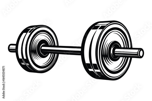 Monochrome illustration of a barbell with weight plates on a white background showcasing gym equipment