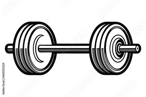 Stylized dumbbell showcases black line weights and light gray shades on a white background