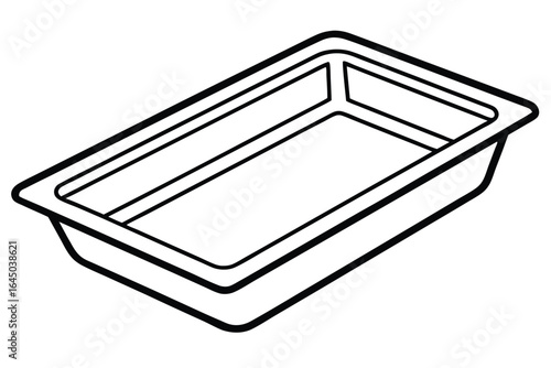 Outline of a rectangular black and white food container displayed on white