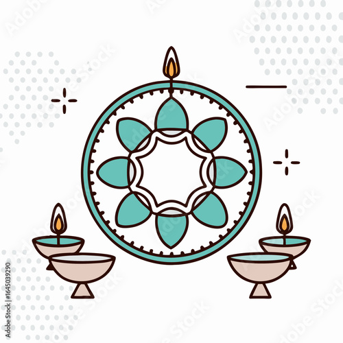 Decorated thali with diyas and floral pattern for Diwali  celebration 