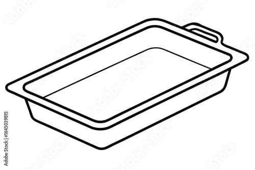 Outlined rectangular baking pan with a handle shows food preparation