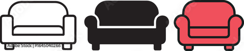 Sofa Icon Set Outlines and Colors of Modern Home Furniture Design