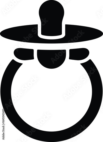 High-Contrast Pacifier Icon, Baby Soother Silhouette, Minimalist Infant Symbol, Parenting Design, Childcare Comfort Graphic, Black and White Illustration.