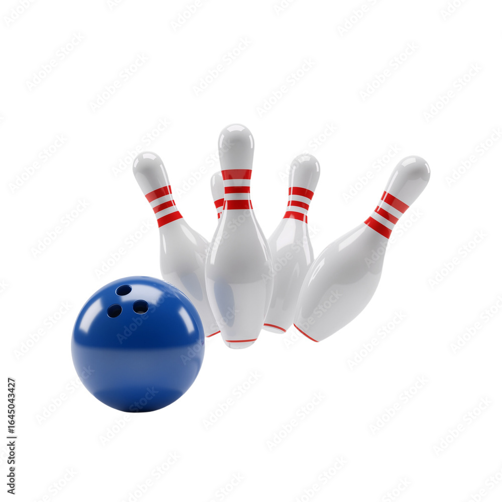 A vibrant blue bowling ball strikes white pins with red stripes against a white background. The scene captures the excitement, precision, and energy of the game. A vibrant blue bowling ball strikes white pins with red stripes against a white background. The scene captures the excitement, precision, and energy of the game.
