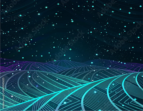 Tech Mesh Grid with Glowing Lines Abstract Vector	