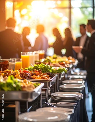 Buffet lunch in a modern conference room