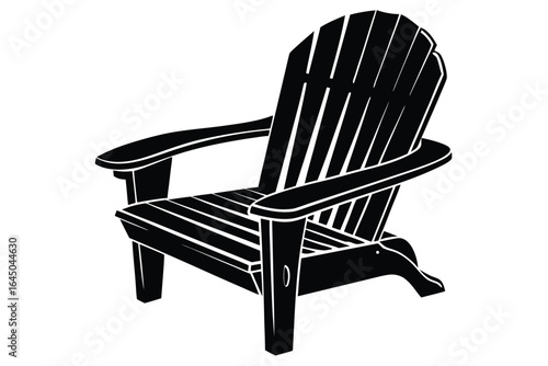 One bold black Adirondack chair stands silhouetted against a clean white background element