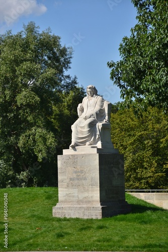 Nuremberg, Bavaria, Germany - 08.24.2021: Monument to the the great German composer Ludwig van Beethoven in the city of Nuremberg (Nürnberg)