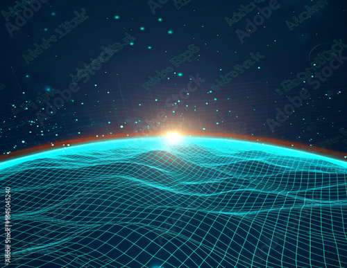 Tech Mesh Grid with Glowing Lines Abstract Vector	