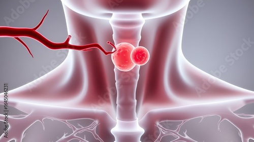 Treatment of thyroid nodules, nodules disappear, discharged from the body through blood vessels, hyperthyroidism, thyroid enlargement, endocrine diseases, 3D animation.