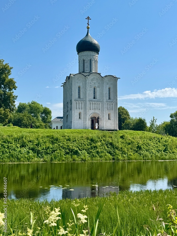 Vladimir region, Bogolyubovo, July 4, 2025 Church of the Intercession on the Nerl. High photo Vladimir region, Bogolyubovo, July 4, 2025 Church of the Intercession on the Nerl. High photo