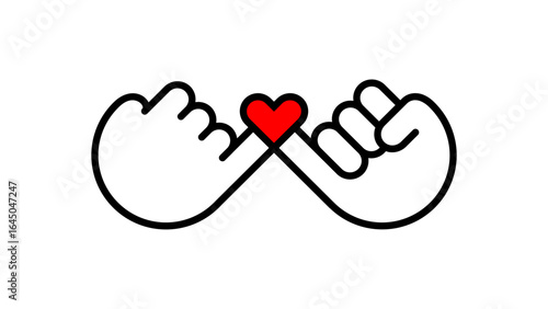Pinky swear line icon with a heart. Pinky friendship promise. Hands gesture. Reconciliation idea. Unbreakable pledge bond. Deep trust, love or commitment. Emotional connection. Vector illustration. 