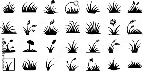  grass icon set,silhouette, grass, lawn, growth, green, leaf, border, graphic, drawing, clip art and more vector illustration