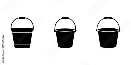 Black bucket icon set isolated on white background for cleaning or gardening needs