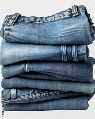 pair of blue denim jeans folded neatly transparent background clothing product photo sharp detail