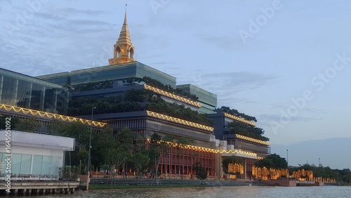New Thai Parliament Building by the Chao Phraya River at Sunset