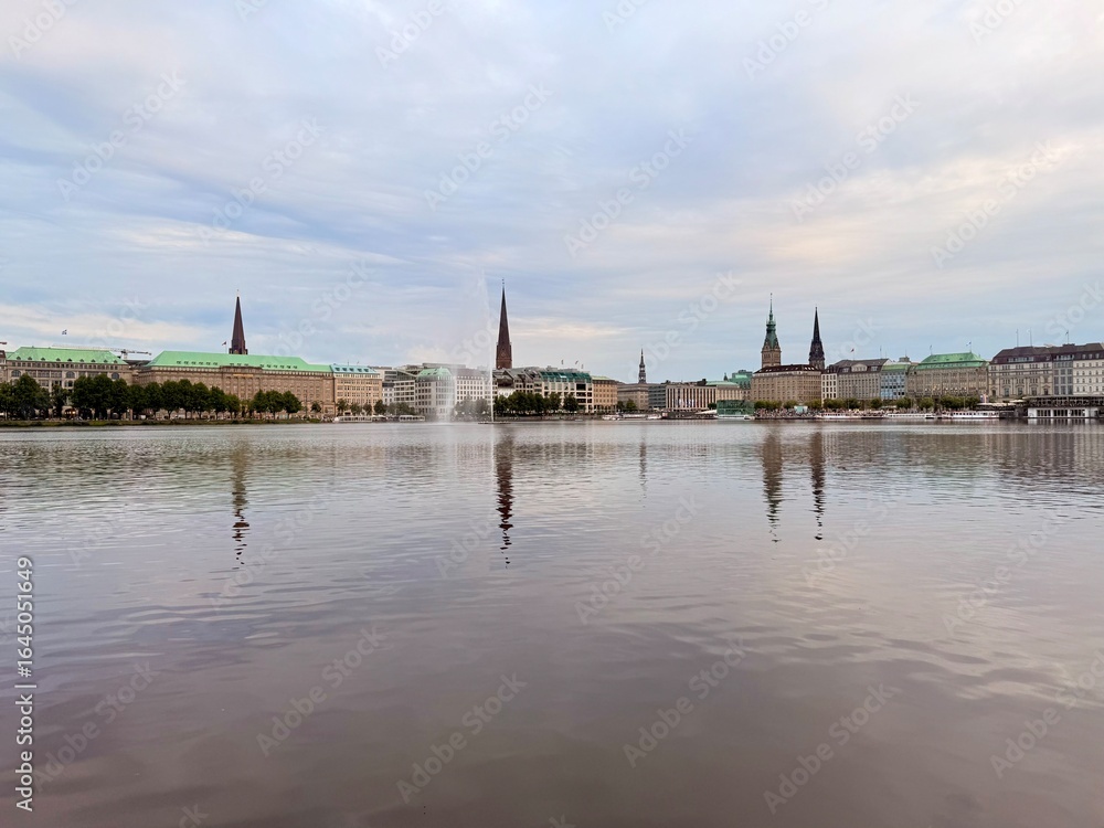 old city centre building reflections on the lake surface, lake in the historical city centre old city centre building reflections on the lake surface, lake in the historical city centre
