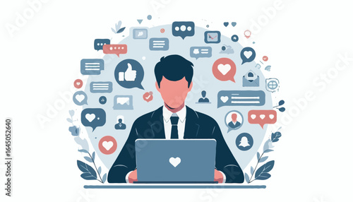 Flat vector illustration of a social media manager
