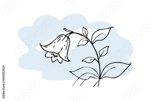 Minimal bellflower line drawing with pastel blue background