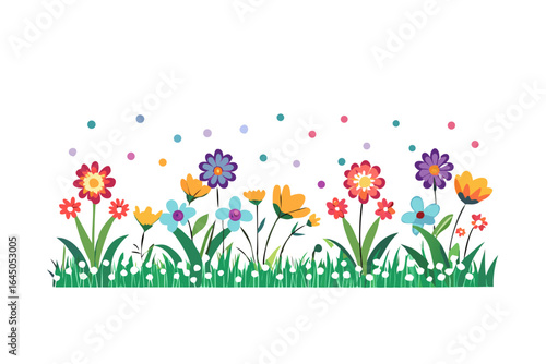 Colorful wildflowers on grass illustration