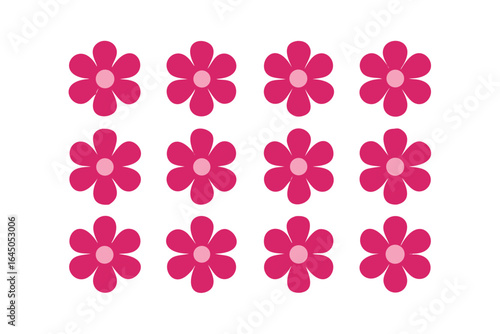 Seamless pattern of pink flowers in flat style