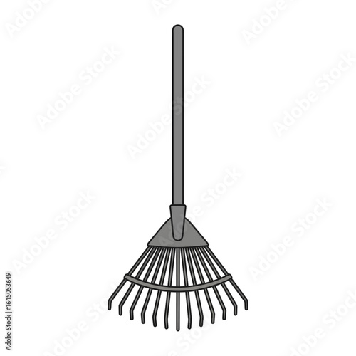 A simple illustration of a grey garden rake.