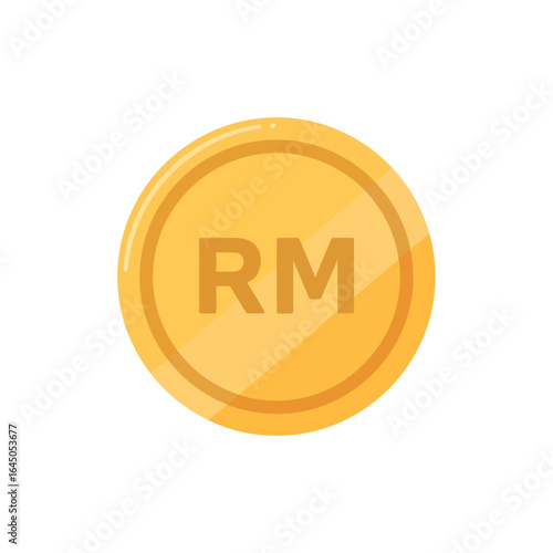 A shiny gold coin icon with the Malaysian Ringgit RM currency symbol on a white background.