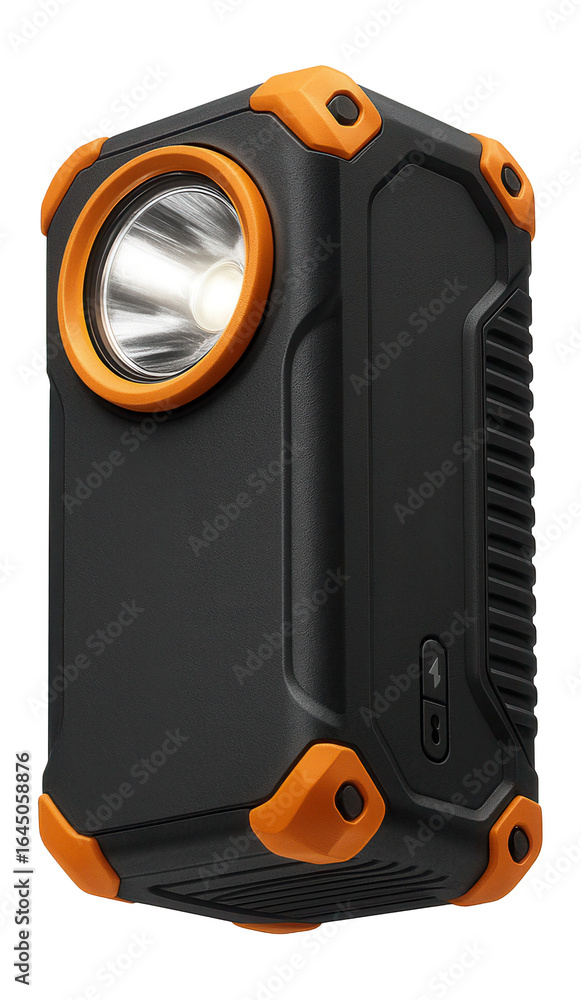 Ruggedized power bank with integrated flashlight for night cycling adventures Ruggedized power bank with integrated flashlight for night cycling adventures