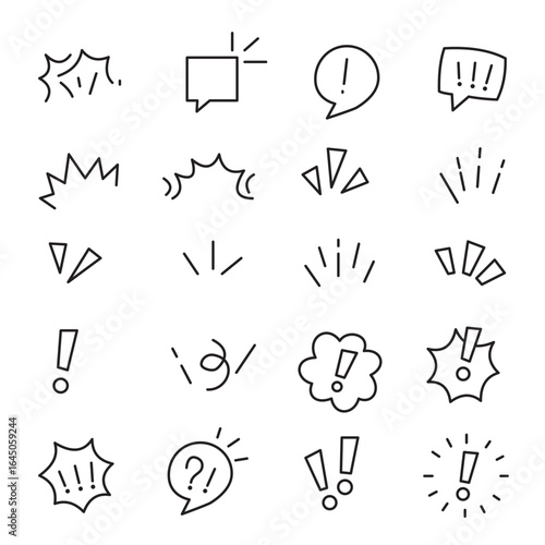 Set of Elements collection of line art design elements from a comic book, providing a variety of expression bubbles and visual cues for impact, speed. vector Illustration