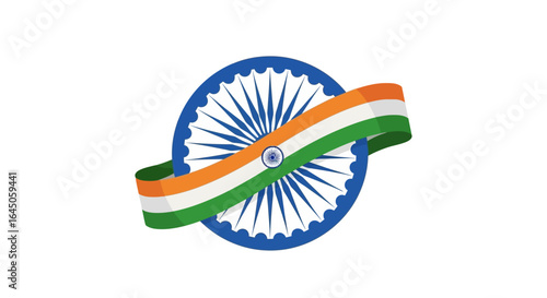 Dynamic representation of national spirit, featuring a stylized wheel encircled by a flowing ribbon in patriotic colors, symbolizing unity, progress, and national pride and identity.