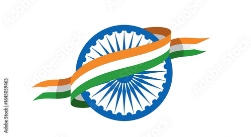 Indian Flag Colors Ribbon Wrapped Around Ashoka Chakra for Republic Day