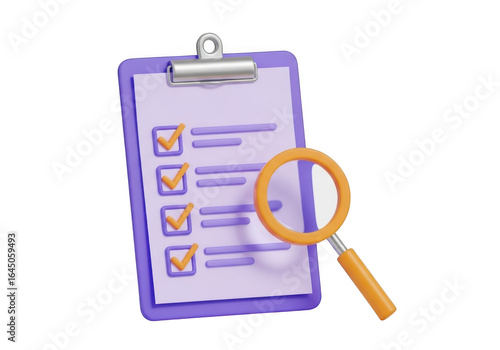 3d checklist with magnifying glass