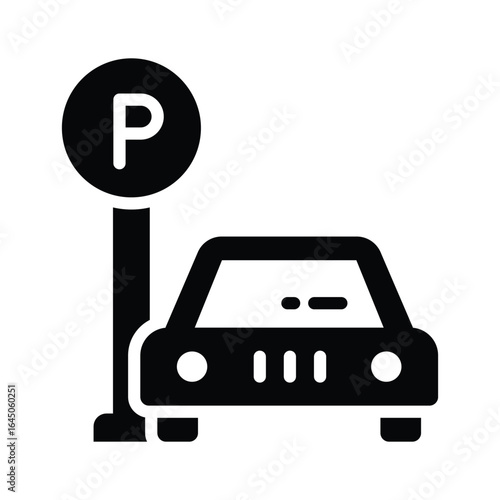 A glyph style icon showing parking area available