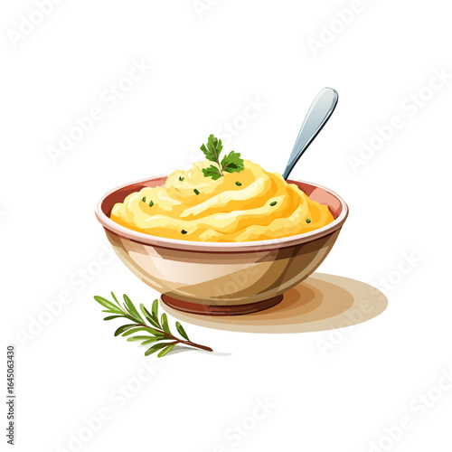 Watercolor vector illustration of mashed potatoes bowl