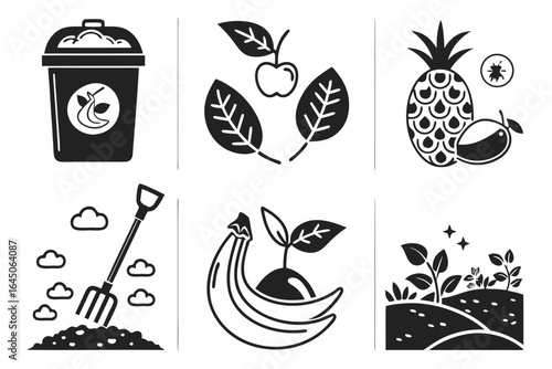 Hand drawn illustration of composting and organic farming isolated on white background