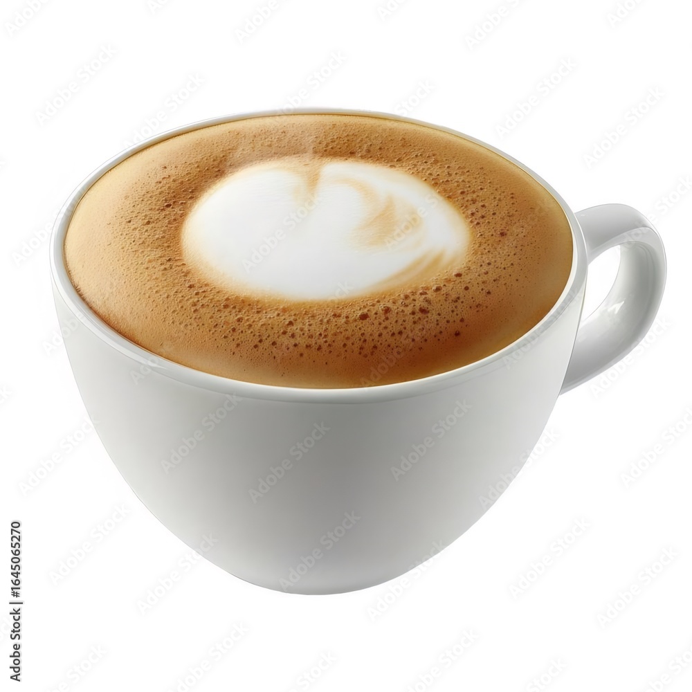 Fototapeta premium 白いカップにラテアートが施された茶色のコーヒー ドリンクのクローズアップ
