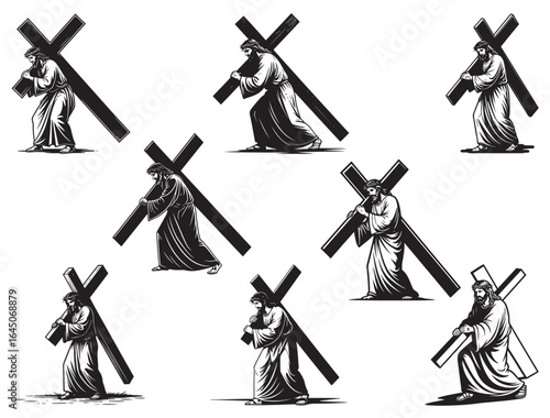  JESUS CARRYING CROSS SIGN SILHOUETTE