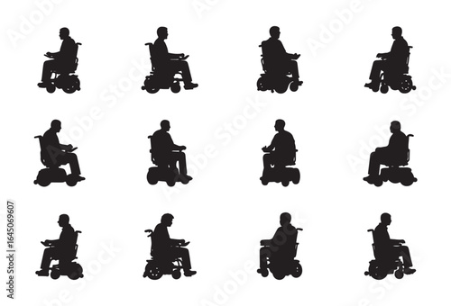 Motorized wheelchair silhouette vector