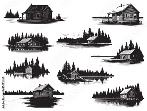 OLD LAKE SIDE CABIN SILHOUETTE