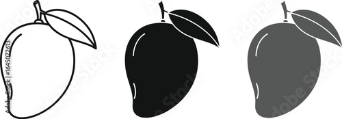 Illustration of three mangoes in different styles on a white background